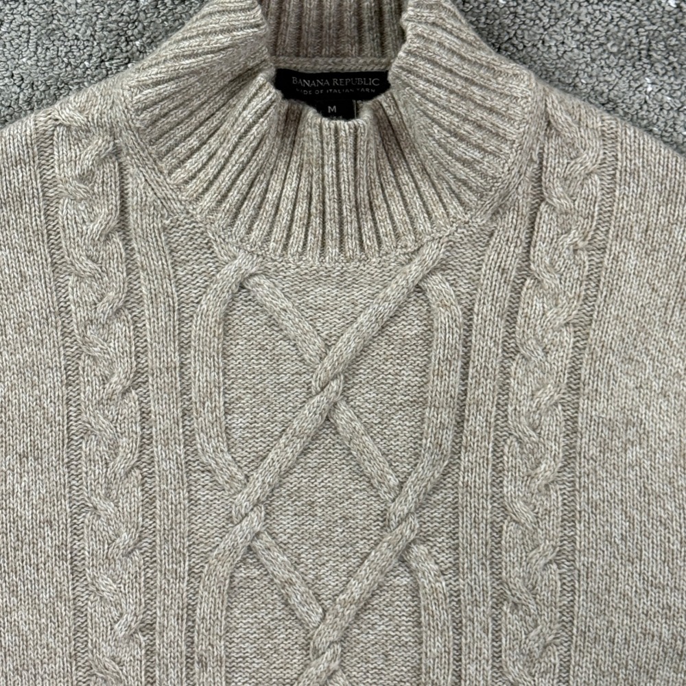 Banana Republic Sweater Women M Beige Cable Knit Italian Wool Blend Classic